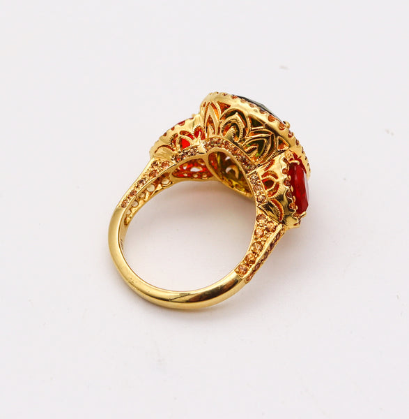 ALEX SOLDIER Cocktail Ring In 18Kt Gold With 14.84 Ctw In Peridot & Fire Opals