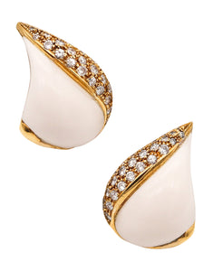 BVLGARI Roma White Corals Clips-On Earrings In 18Kt Gold With 2.50 Ctw Diamonds