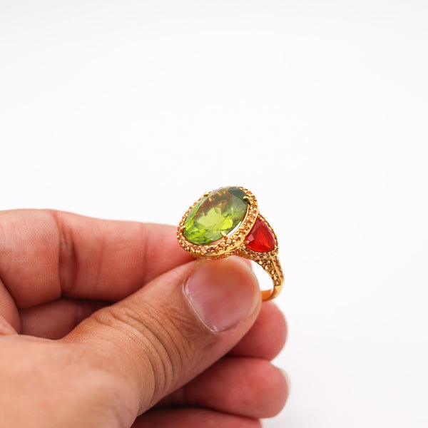 ALEX SOLDIER Cocktail Ring In 18Kt Gold With 14.84 Ctw In Peridot & Fire Opals