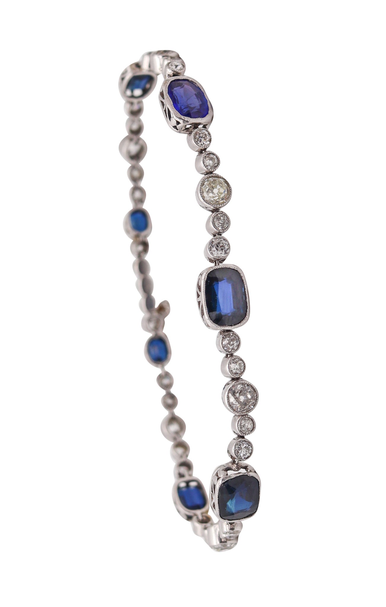 ART DECO 1925 Bracelet In .900 Platinum With 13.76 Ctw In Diamonds & Sapphires