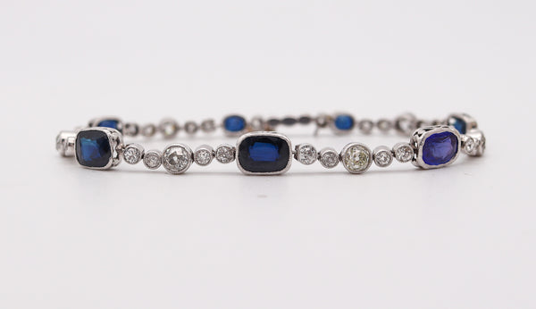 ART DECO 1925 Bracelet In .900 Platinum With 13.76 Ctw In Diamonds & Sapphires