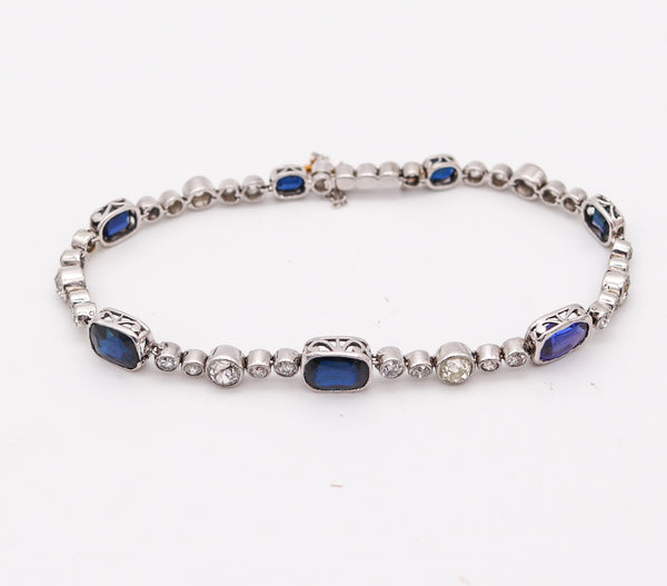 ART DECO 1925 Bracelet In .900 Platinum With 13.76 Ctw In Diamonds & Sapphires