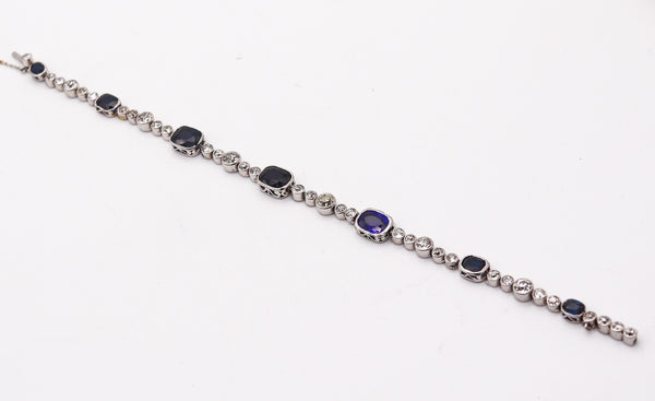 ART DECO 1925 Bracelet In .900 Platinum With 13.76 Ctw In Diamonds & Sapphires