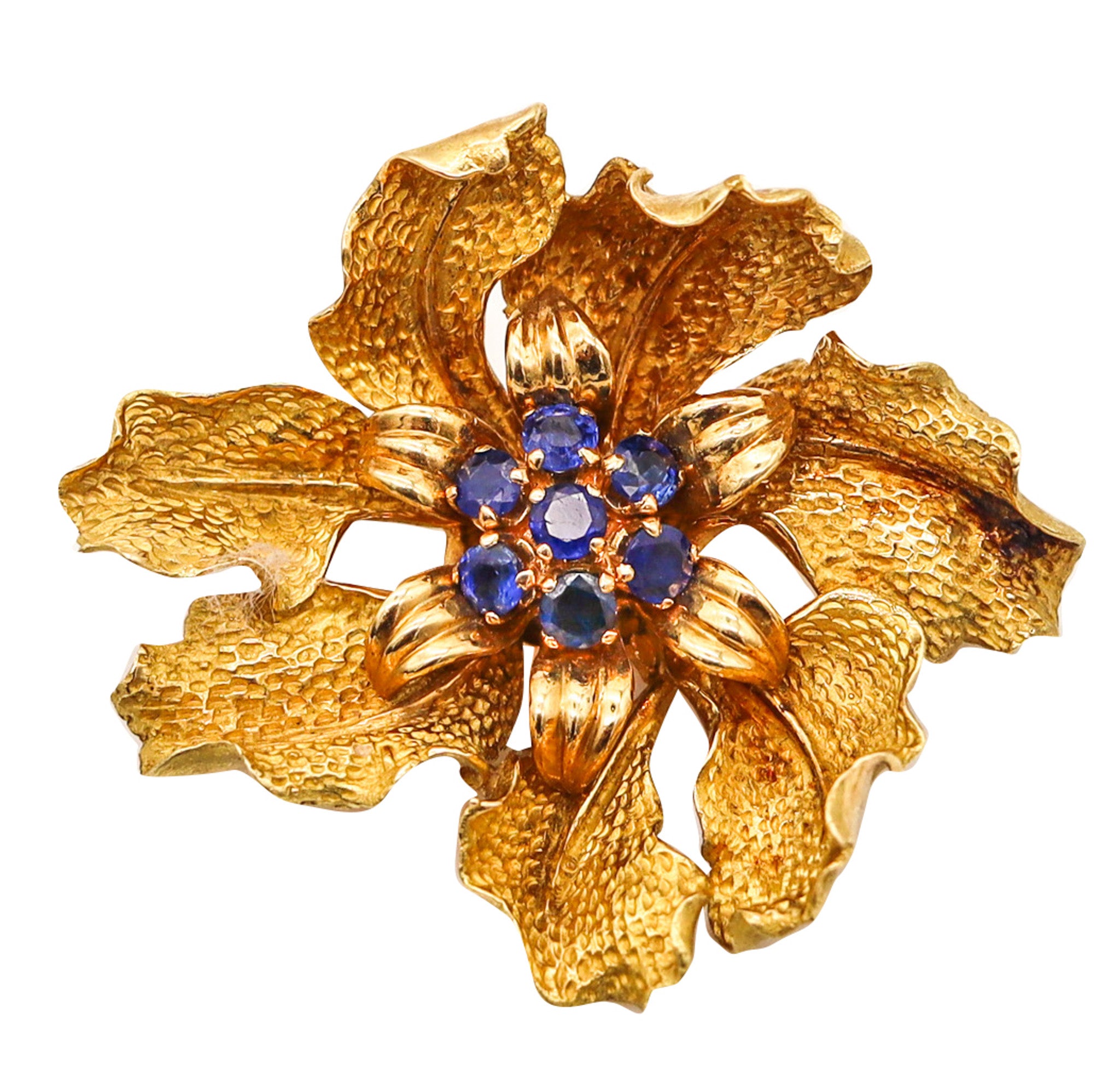 -Tiffany & Co. 1960 Organic Brooch In 18Kt Yellow Gold With 1.26 Ctw In Sapphires