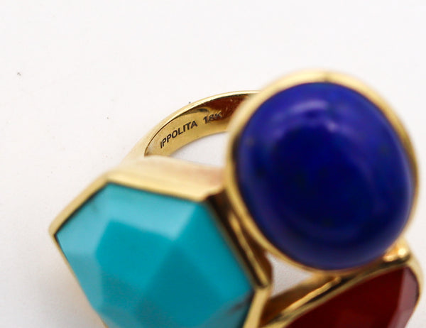 -Ippolita Colorful Cocktail Ring In 18Kt Gold With Turquoise Blue Lapis And Carnelian