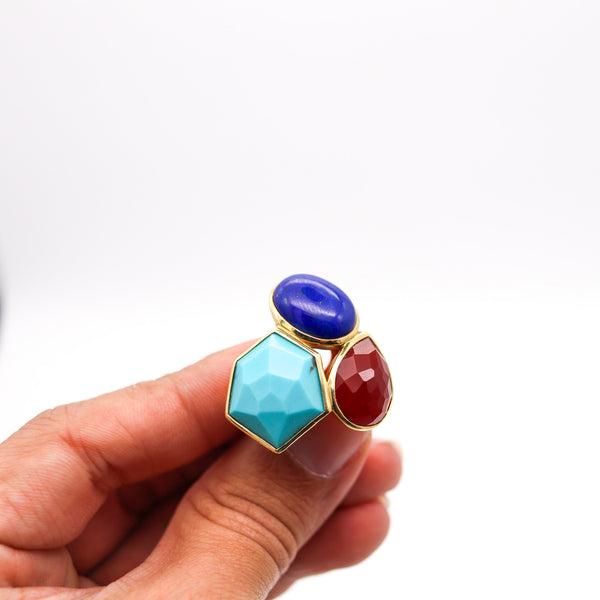 -Ippolita Colorful Cocktail Ring In 18Kt Gold With Turquoise Blue Lapis And Carnelian