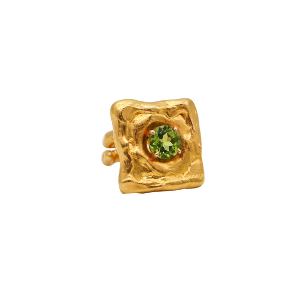 -Jean Mahie Paris Rare Sculptural Cocktail Ring In Solid 22Kt Yellow Gold With Peridot