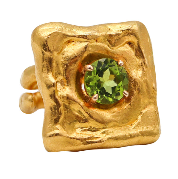 -Jean Mahie Paris Rare Sculptural Cocktail Ring In Solid 22Kt Yellow Gold With Peridot