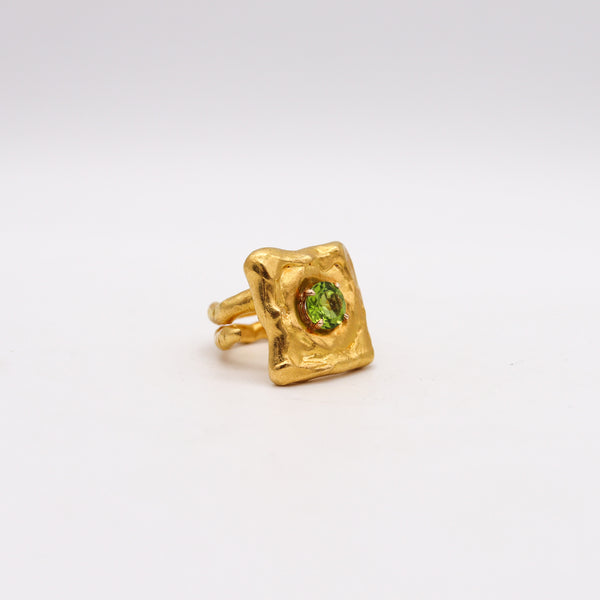 -Jean Mahie Paris Rare Sculptural Cocktail Ring In Solid 22Kt Yellow Gold With Peridot