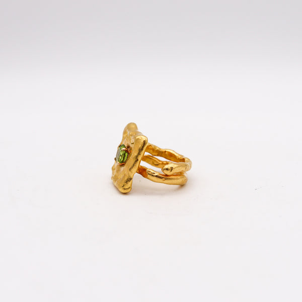 -Jean Mahie Paris Rare Sculptural Cocktail Ring In Solid 22Kt Yellow Gold With Peridot