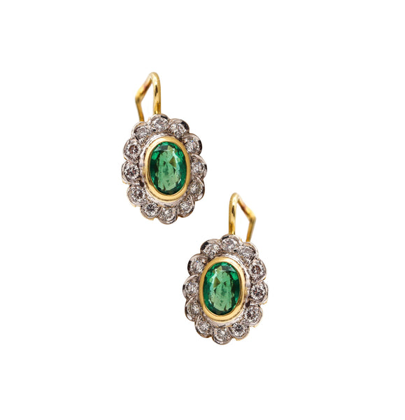 ANTIQUE Dangle Earrings In 18Kt Gold With 3.04 Ctw In Emeralds & Diamonds