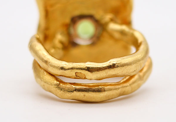 -Jean Mahie Paris Rare Sculptural Cocktail Ring In Solid 22Kt Yellow Gold With Peridot
