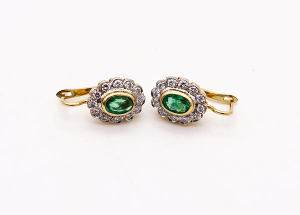 ANTIQUE Dangle Earrings In 18Kt Gold With 3.04 Ctw In Emeralds & Diamonds