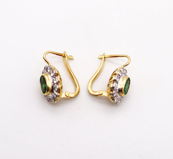 ANTIQUE Dangle Earrings In 18Kt Gold With 3.04 Ctw In Emeralds & Diamonds