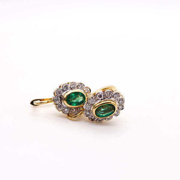 ANTIQUE Dangle Earrings In 18Kt Gold With 3.04 Ctw In Emeralds & Diamonds