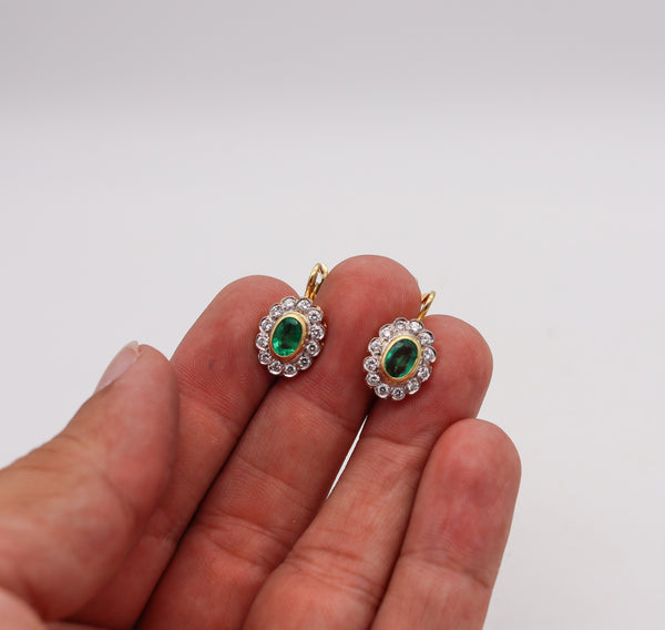 ANTIQUE Dangle Earrings In 18Kt Gold With 3.04 Ctw In Emeralds & Diamonds