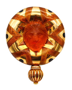 -Elizabeth Gage 1993 London Enameled Pendant Brooch In 18Kt Gold With Citrine