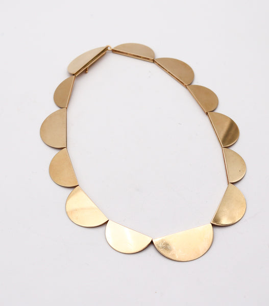 BETTY COOKE 1980 Geometric Semi-Circles Necklace In 14Kt Yellow Gold