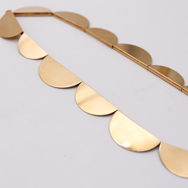 BETTY COOKE 1980 Geometric Semi-Circles Necklace In 14Kt Yellow Gold