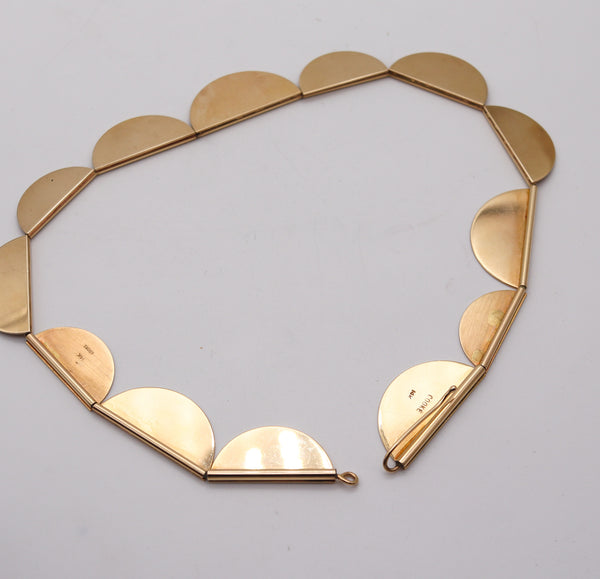 BETTY COOKE 1980 Geometric Semi-Circles Necklace In 14Kt Yellow Gold