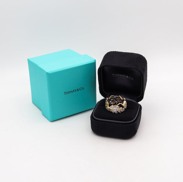 -Tiffany & Co. 1970 Schlumberger Leaves Ring 18Kt And Platinum With 1.84 Ctw Diamonds