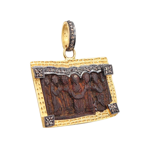 BYZANTINE 1650 Orthodox Medal In Copper 18Kt Vermeil Sterling And Diamonds