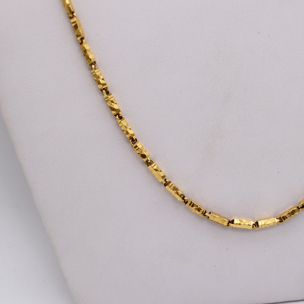 SCULPTED Long Necklace Chain In Solid Hammered 22Kt Yellow Gold