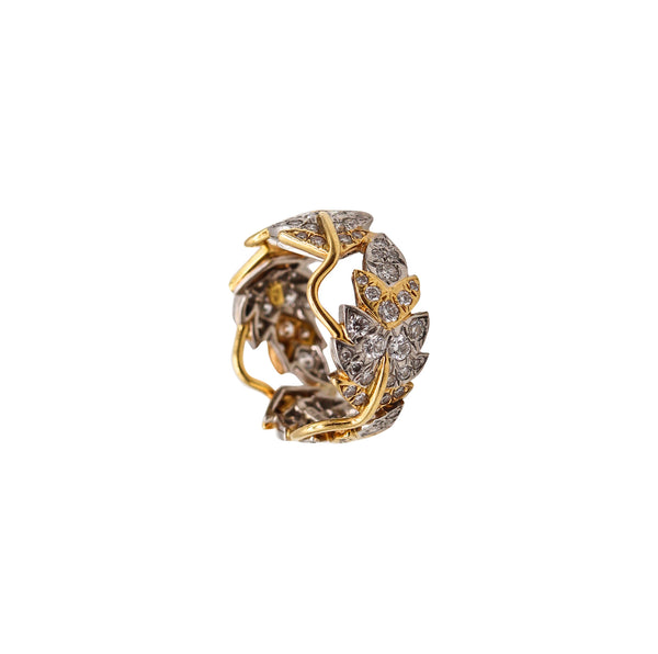 -Tiffany & Co. 1970 Schlumberger Leaves Ring 18Kt And Platinum With 1.84 Ctw Diamonds