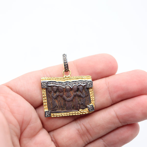 BYZANTINE 1650 Orthodox Medal In Copper 18Kt Vermeil Sterling And Diamonds