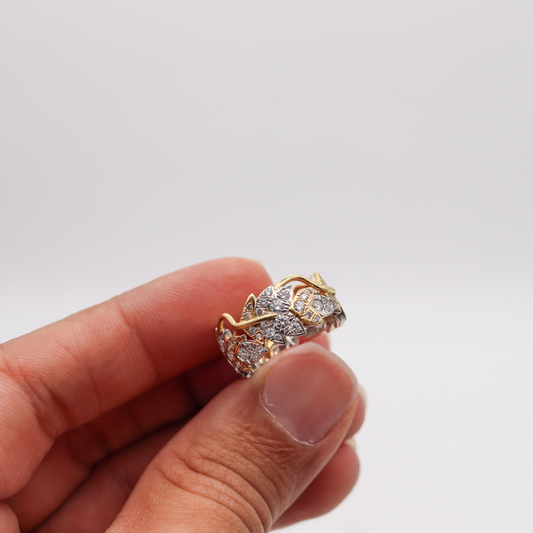 -Tiffany & Co. 1970 Schlumberger Leaves Ring 18Kt And Platinum With 1.84 Ctw Diamonds