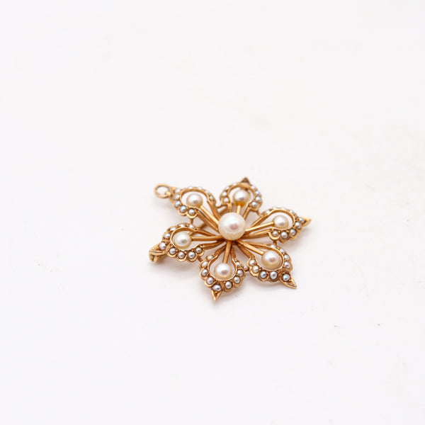 EDWARDIAN 1908 Convertible Pendant-Brooch In 10Kt Yellow Gold & Natural Pearls