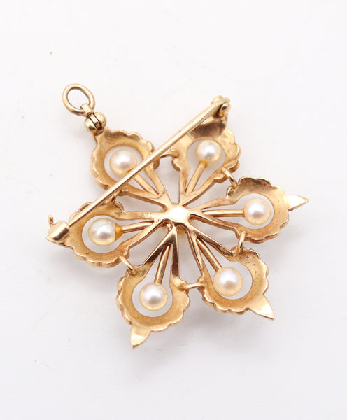 EDWARDIAN 1908 Convertible Pendant-Brooch In 10Kt Yellow Gold & Natural Pearls