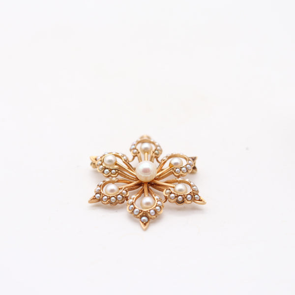 EDWARDIAN 1908 Convertible Pendant-Brooch In 10Kt Yellow Gold & Natural Pearls