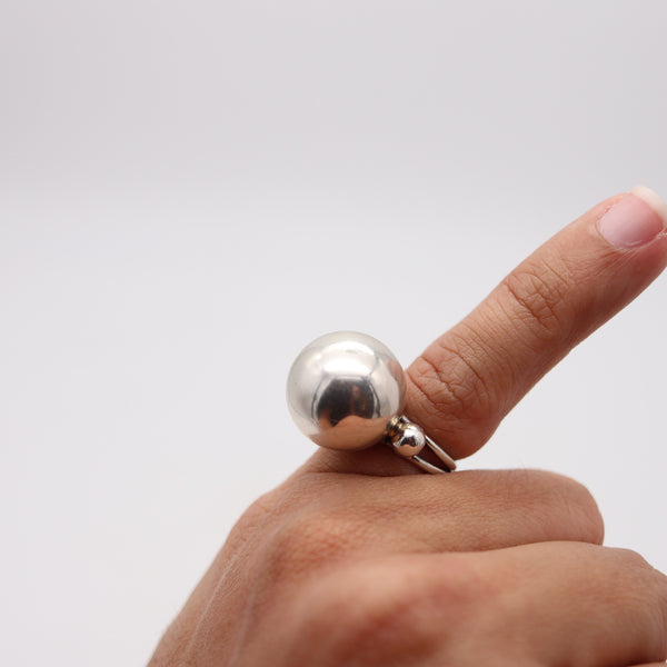 ART-DECO 1935 European Sculptural Cocktail Ring In .925 Sterling Silver
