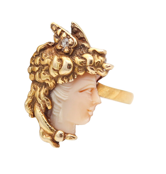 ART-NOUVEAU 1890 American Ring With Hermes Portrait In 14Kt Yellow Gold