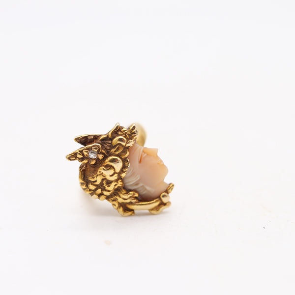 ART-NOUVEAU 1890 American Ring With Hermes Portrait In 14Kt Yellow Gold