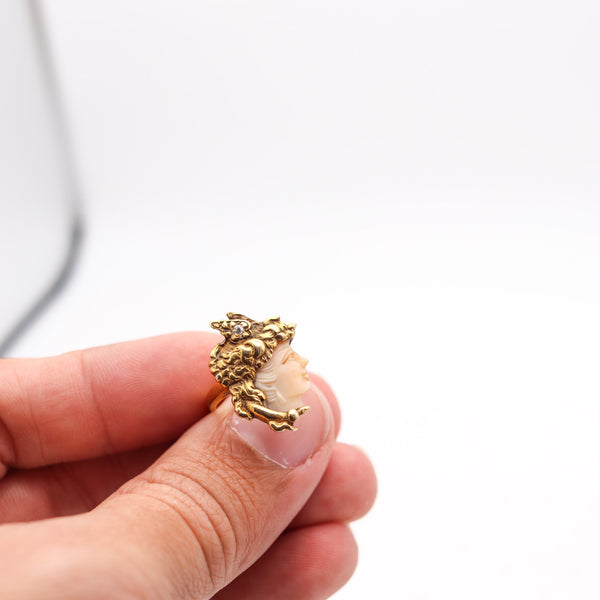 ART-NOUVEAU 1890 American Ring With Hermes Portrait In 14Kt Yellow Gold