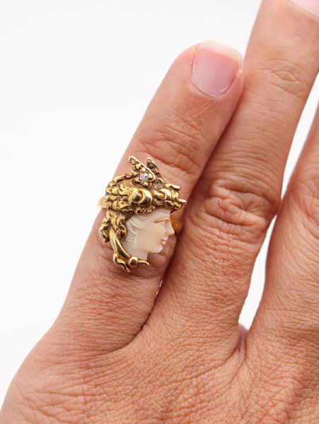 ART-NOUVEAU 1890 American Ring With Hermes Portrait In 14Kt Yellow Gold
