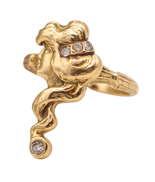 ART-NOUVEAU 1900 American Ring With Lady Profile In 14Kt Yellow Gold