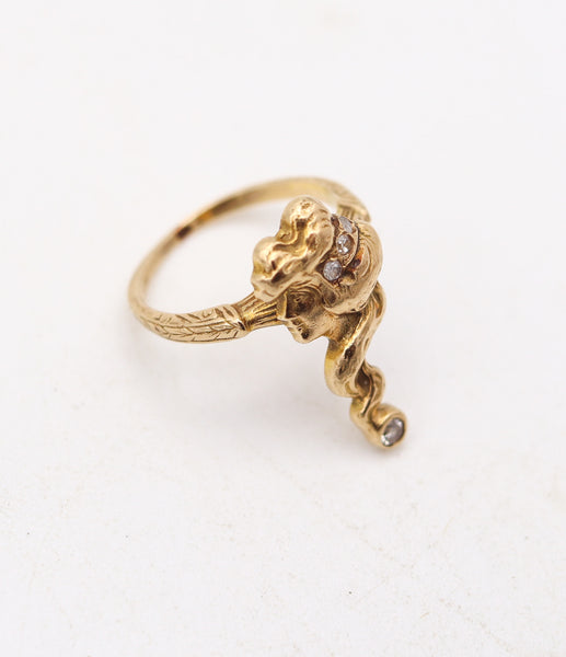 ART-NOUVEAU 1900 American Ring With Lady Profile In 14Kt Yellow Gold