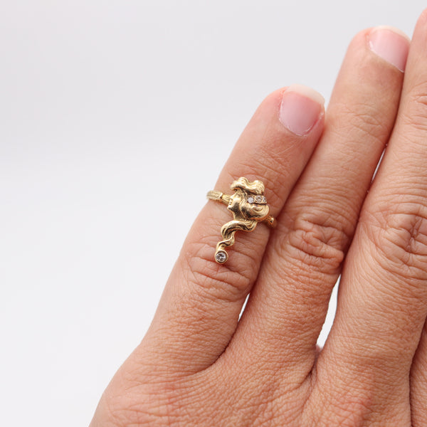 ART-NOUVEAU 1900 American Ring With Lady Profile In 14Kt Yellow Gold