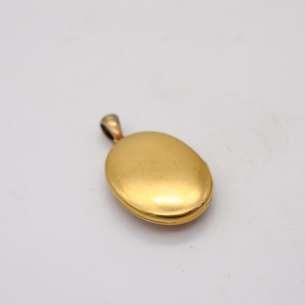 VICTORIAN 1890 Blue Enameled Locket In 18Kt Yellow Gold And White pearls