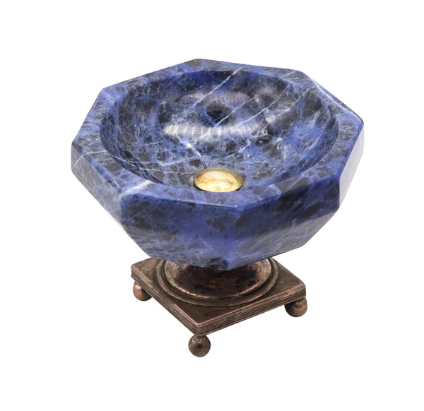 DUTCH 1850 Netherlands Antique Compote In Sterling Silver And Carved Sodalite