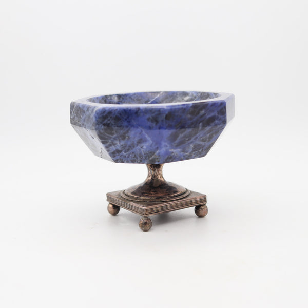 DUTCH 1850 Netherlands Antique Compote In Sterling Silver And Carved Sodalite