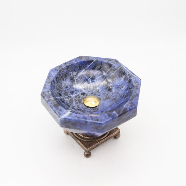 DUTCH 1850 Netherlands Antique Compote In Sterling Silver And Carved Sodalite