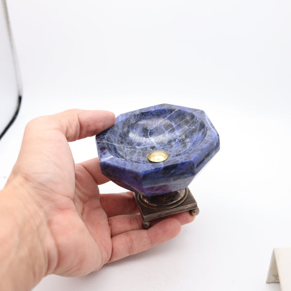 DUTCH 1850 Netherlands Antique Compote In Sterling Silver And Carved Sodalite