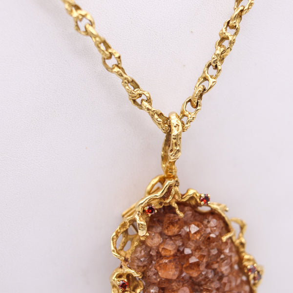 ARTHUR KING 1970 Organic Necklace Chain In 18Kt Gold With Quartz Matrix & Sapphires