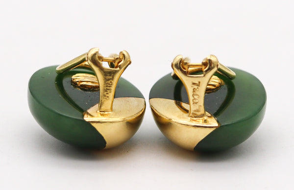 -Tiffany Co 1978 Angela Cummings Nephrite Oval Clips Earrings In 18Kt Yellow Gold
