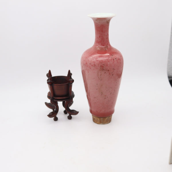 QING DYNASTY 18-19th Century Kangxi Antique Chinese Peach Bloom Porcelain Vase