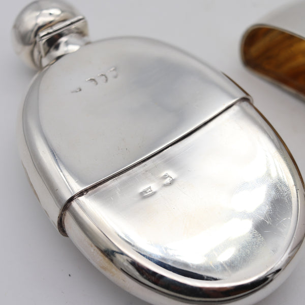 ALEXANDER CLARK 1894 London Pocket Liquor Flask In .925 Sterling Silver & Gilt